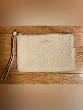 Coach Gold Logo Saffiano Leather Wristlet